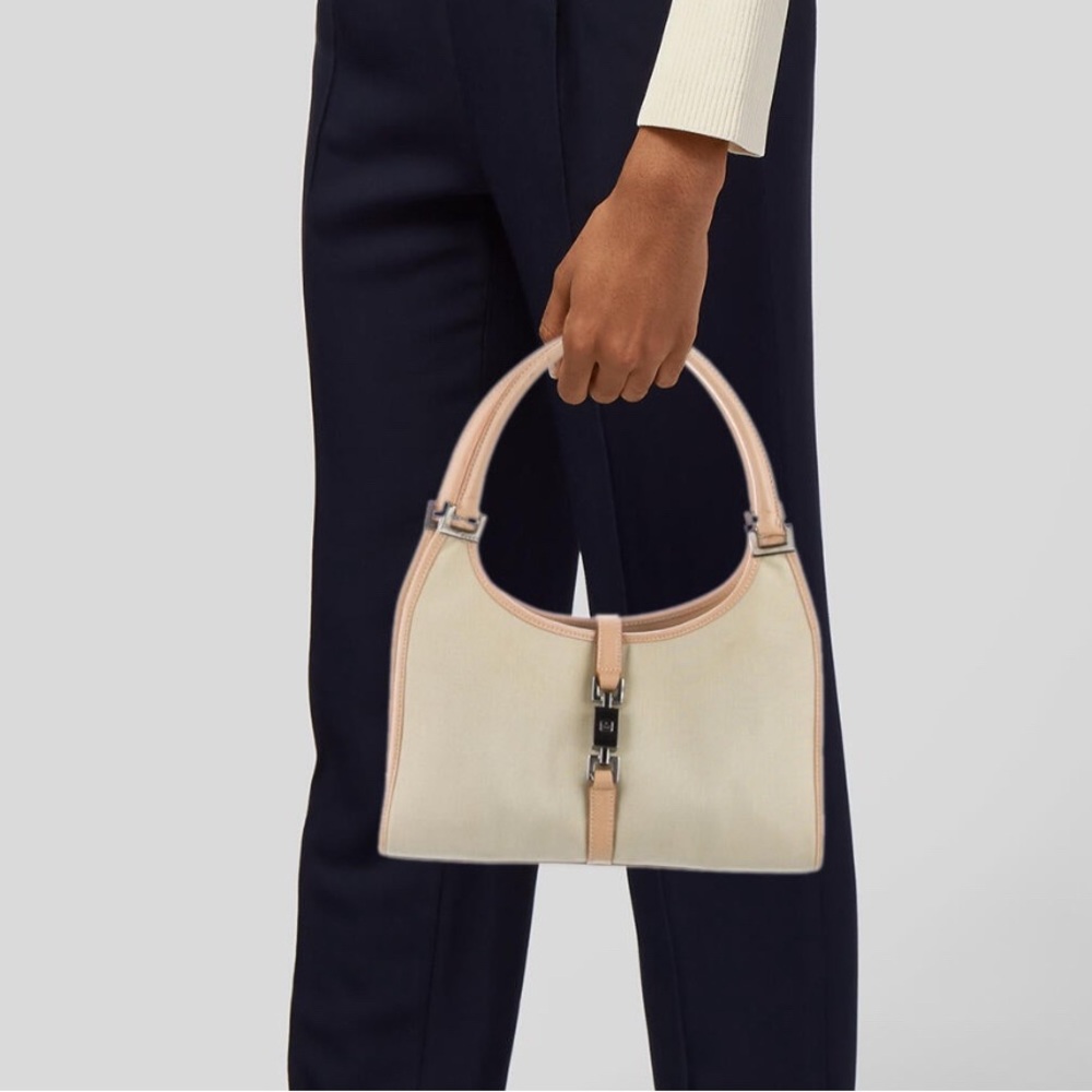Gucci Vintage Jackie Bardot Hobo – Beige Canvas & Leather Trim - Picture 4 of 5